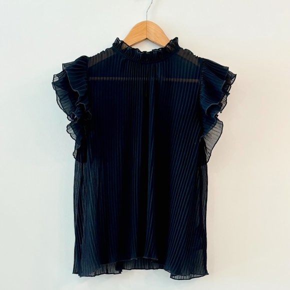 Anthropologie Sheer Pleated Black Top - Picture 4 of 6